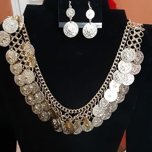 3 Layer Coin Necklace and Earring Set